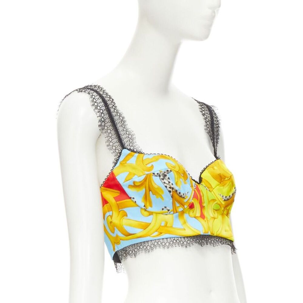 Versace print lace boned bustier top